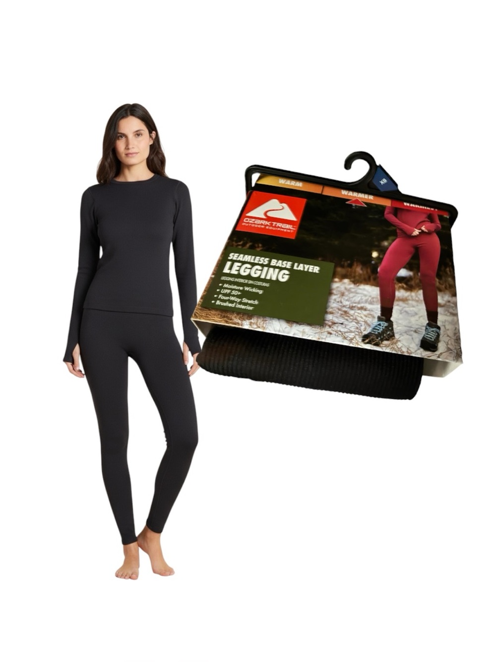 Ozark Trail Women's Seamless Ribbed Base Layer Leggings - Black